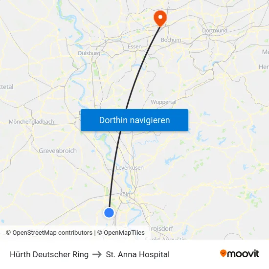 Hürth Deutscher Ring to St. Anna Hospital map