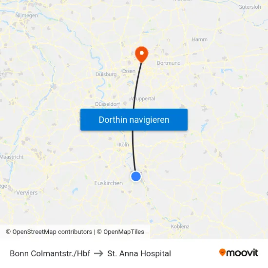 Bonn Colmantstr./Hbf to St. Anna Hospital map