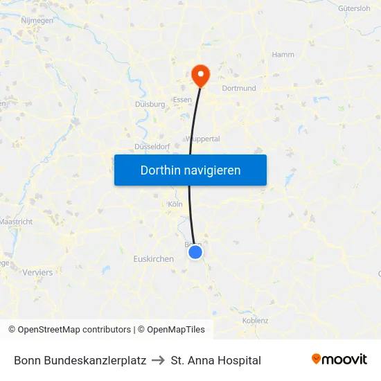 Bonn Bundeskanzlerplatz to St. Anna Hospital map