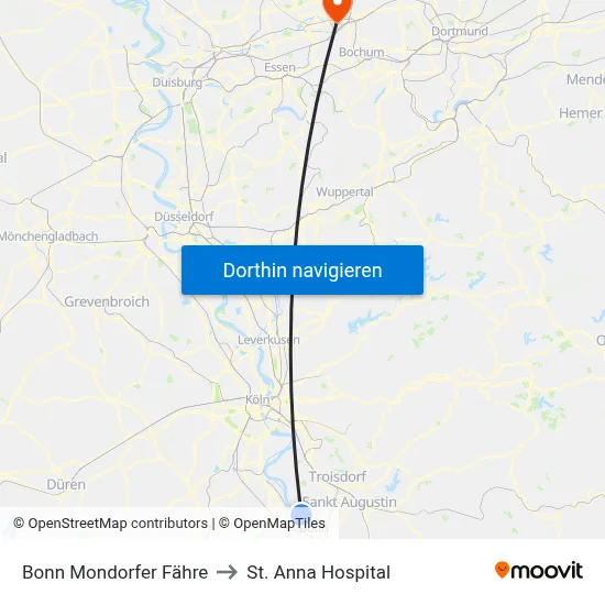 Bonn Mondorfer Fähre to St. Anna Hospital map