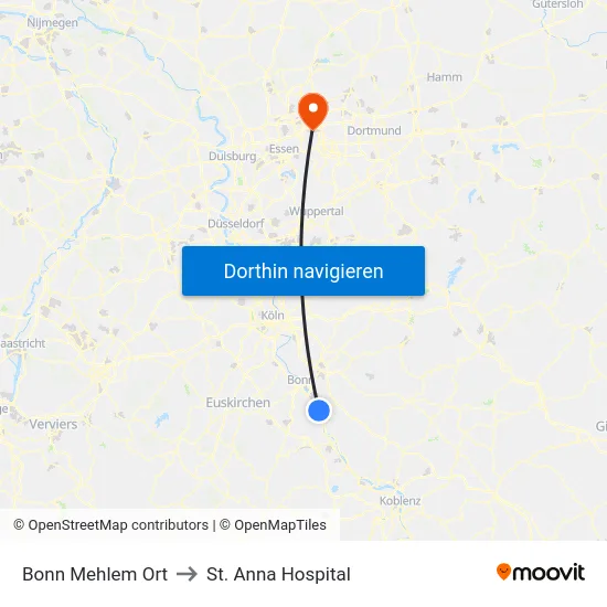 Bonn Mehlem Ort to St. Anna Hospital map