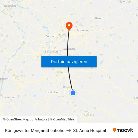 Königswinter Margarethenhöhe to St. Anna Hospital map