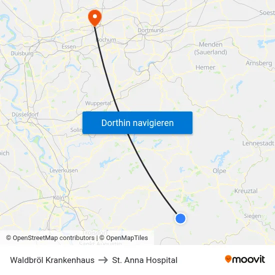 Waldbröl Krankenhaus to St. Anna Hospital map
