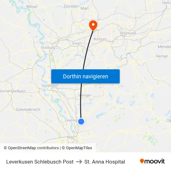 Leverkusen Schlebusch Post to St. Anna Hospital map