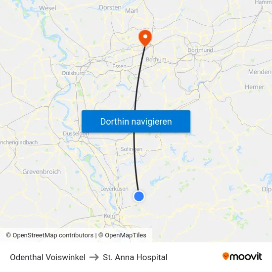 Odenthal Voiswinkel to St. Anna Hospital map