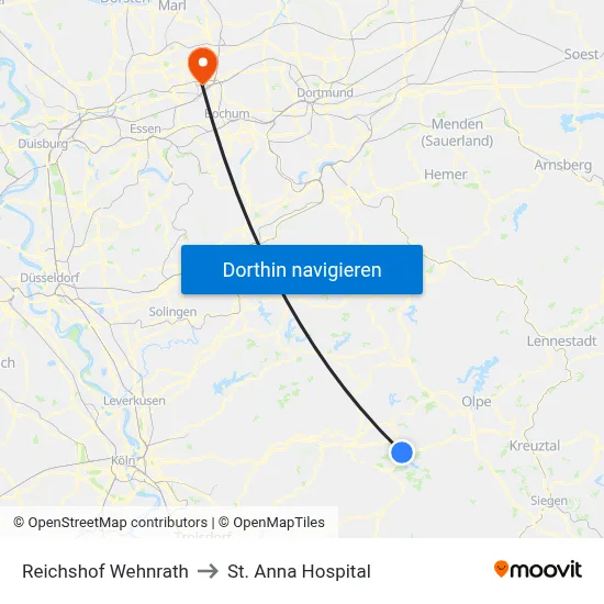Reichshof Wehnrath to St. Anna Hospital map