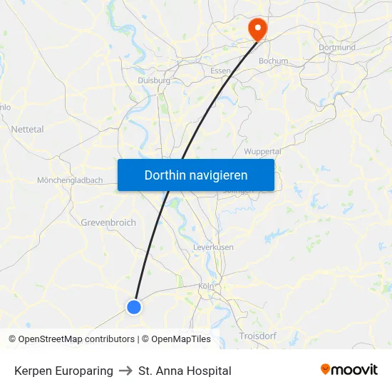 Kerpen Europaring to St. Anna Hospital map