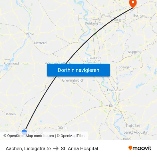 Aachen, Liebigstraße to St. Anna Hospital map