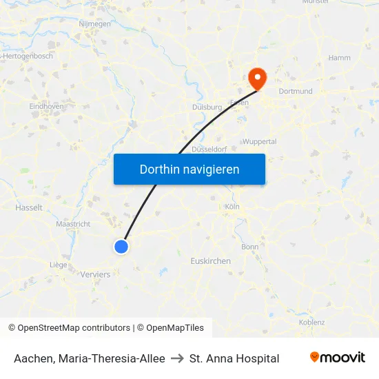 Aachen, Maria-Theresia-Allee to St. Anna Hospital map