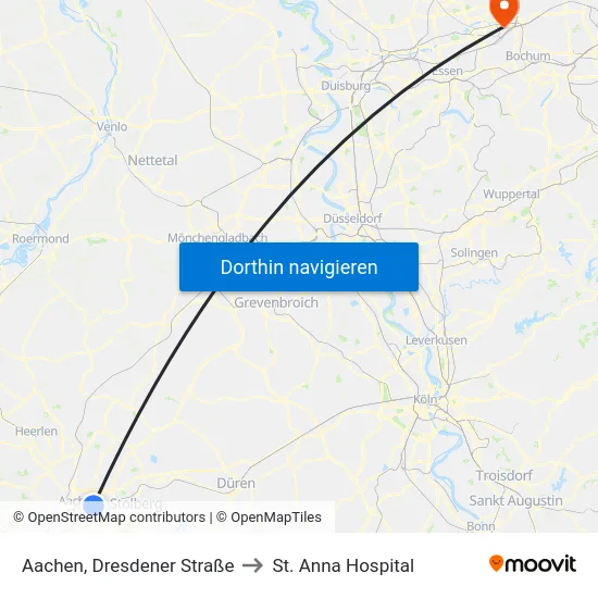 Aachen, Dresdener Straße to St. Anna Hospital map