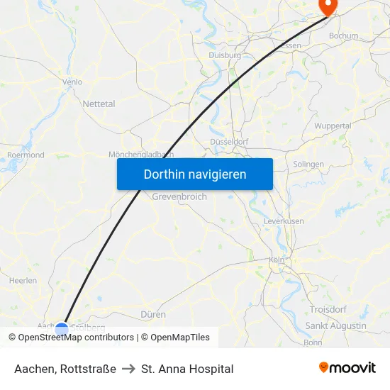 Aachen, Rottstraße to St. Anna Hospital map