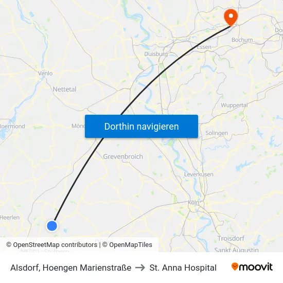 Alsdorf, Hoengen Marienstraße to St. Anna Hospital map
