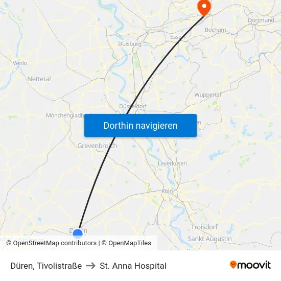 Düren, Tivolistraße to St. Anna Hospital map