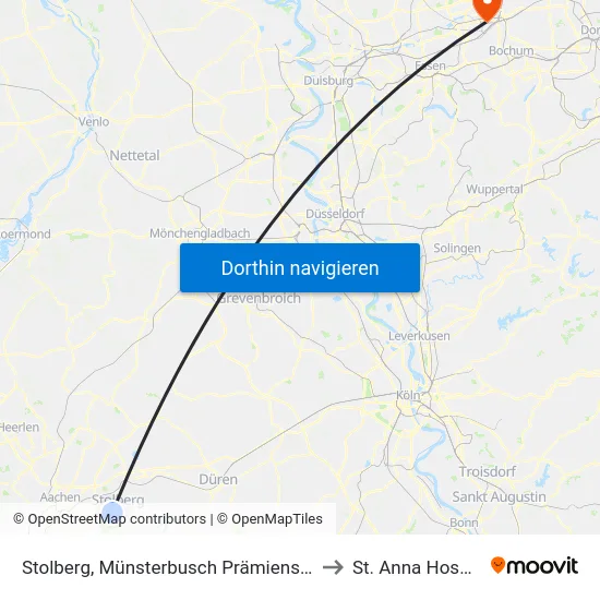 Stolberg, Münsterbusch Prämienstraße to St. Anna Hospital map