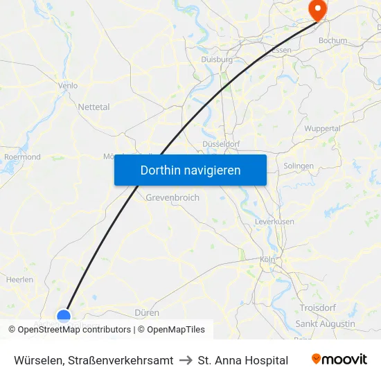 Würselen, Straßenverkehrsamt to St. Anna Hospital map