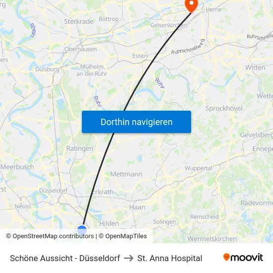 Schöne Aussicht - Düsseldorf to St. Anna Hospital map