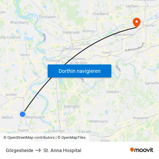 Görgesheide to St. Anna Hospital map