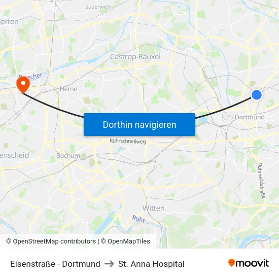 Eisenstraße - Dortmund to St. Anna Hospital map