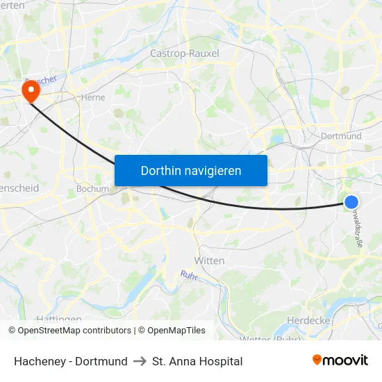 Hacheney - Dortmund to St. Anna Hospital map