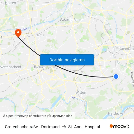 Grotenbachstraße - Dortmund to St. Anna Hospital map