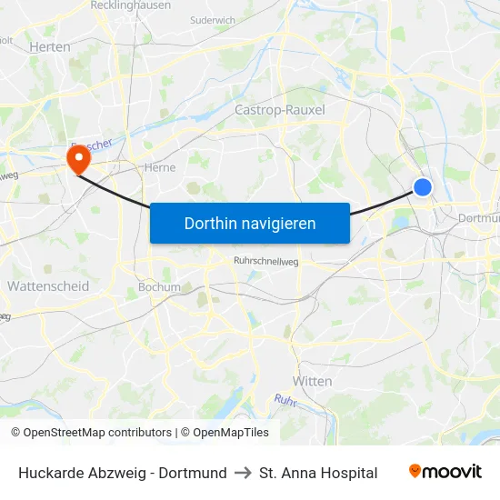Huckarde Abzweig - Dortmund to St. Anna Hospital map