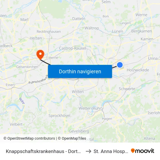 Knappschaftskrankenhaus - Dortmund to St. Anna Hospital map