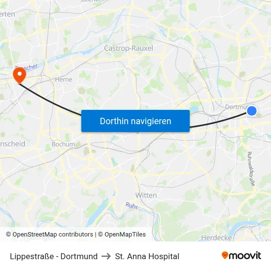 Lippestraße - Dortmund to St. Anna Hospital map