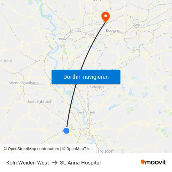 Köln-Weiden West to St. Anna Hospital map