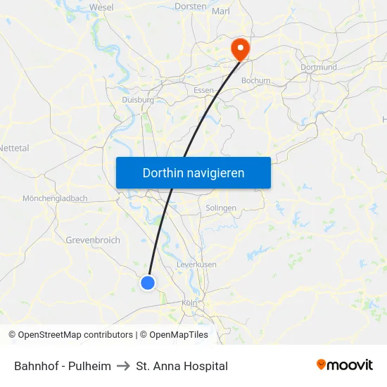 Bahnhof - Pulheim to St. Anna Hospital map
