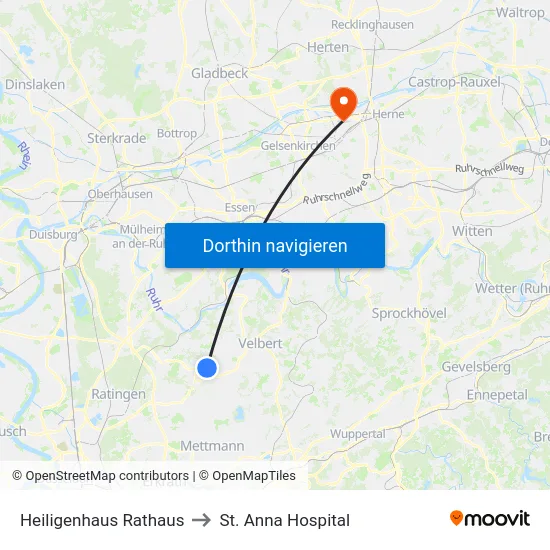 Heiligenhaus Rathaus to St. Anna Hospital map