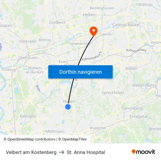 Velbert am Kostenberg to St. Anna Hospital map