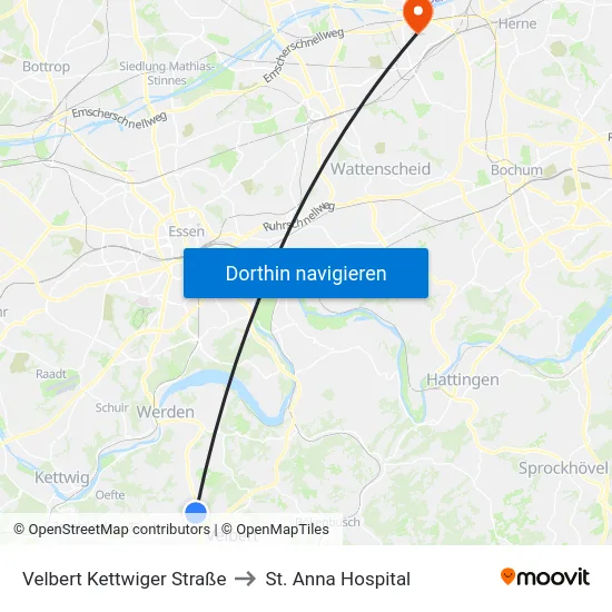 Velbert Kettwiger Straße to St. Anna Hospital map