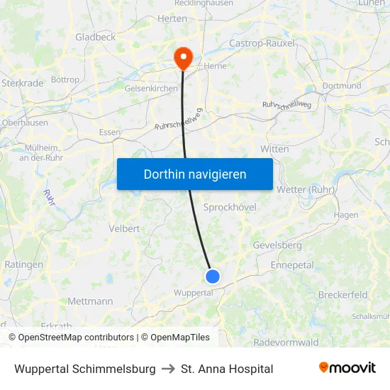 Wuppertal Schimmelsburg to St. Anna Hospital map