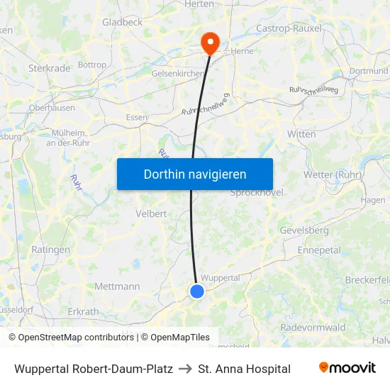 Wuppertal Robert-Daum-Platz to St. Anna Hospital map