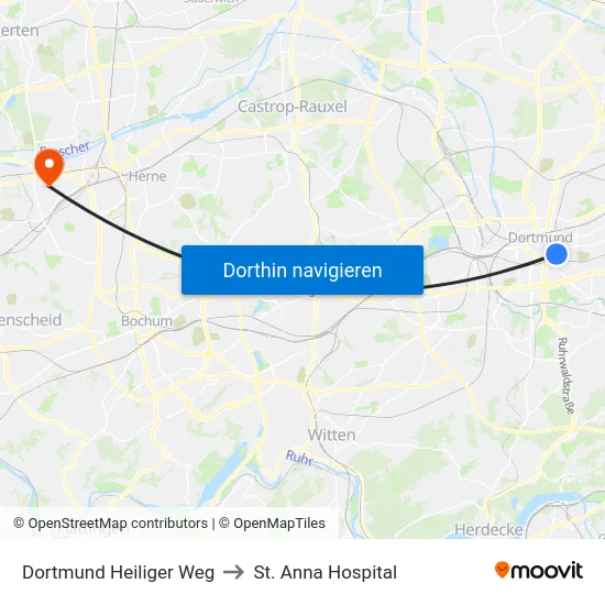 Dortmund Heiliger Weg to St. Anna Hospital map