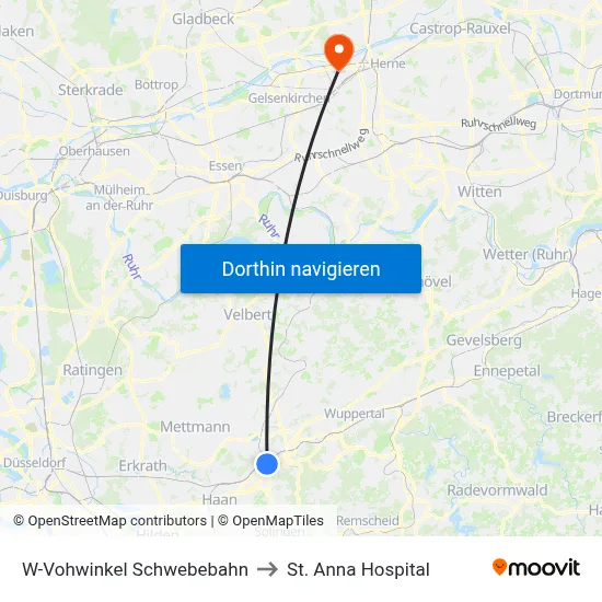 W-Vohwinkel Schwebebahn to St. Anna Hospital map