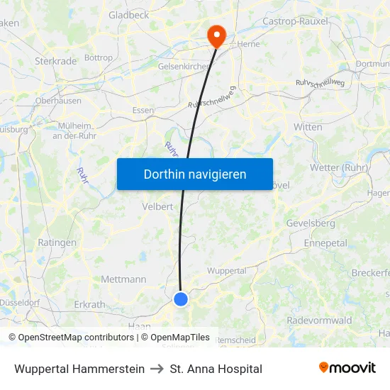 Wuppertal Hammerstein to St. Anna Hospital map