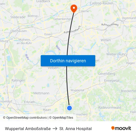Wuppertal Amboßstraße to St. Anna Hospital map