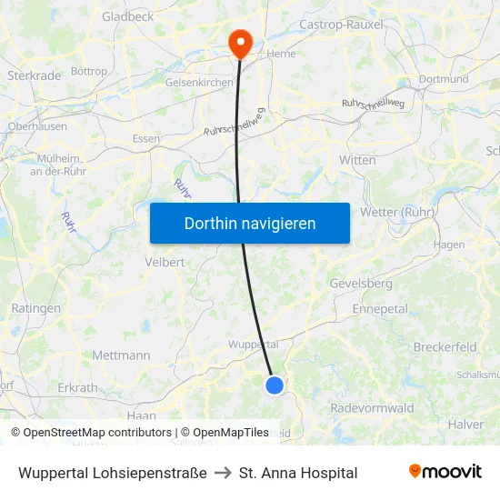 Wuppertal Lohsiepenstraße to St. Anna Hospital map