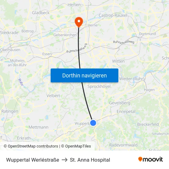 Wuppertal Werléstraße to St. Anna Hospital map