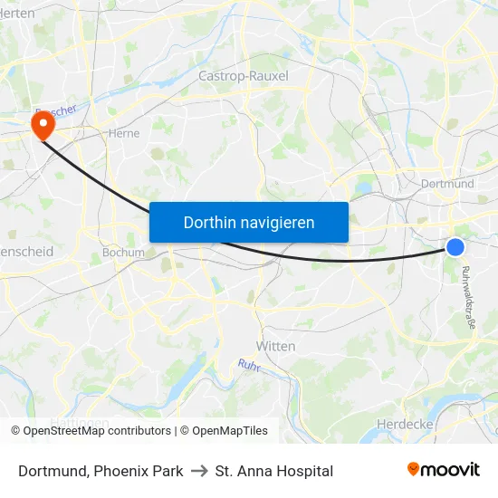Dortmund, Phoenix Park to St. Anna Hospital map