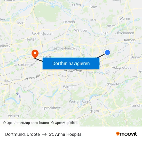 Dortmund, Droote to St. Anna Hospital map