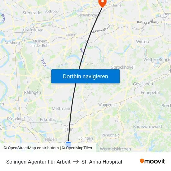 Solingen Agentur Für Arbeit to St. Anna Hospital map