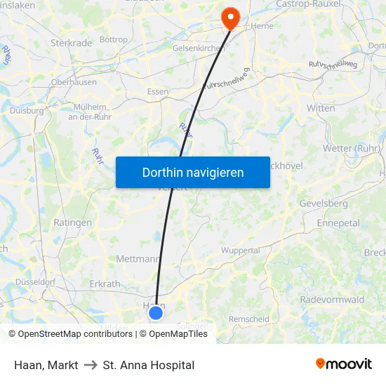 Haan, Markt to St. Anna Hospital map