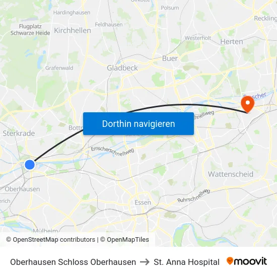 Oberhausen Schloss Oberhausen to St. Anna Hospital map