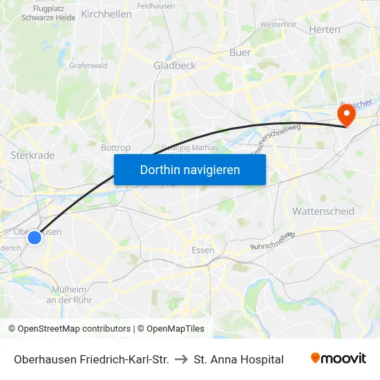 Oberhausen Friedrich-Karl-Str. to St. Anna Hospital map
