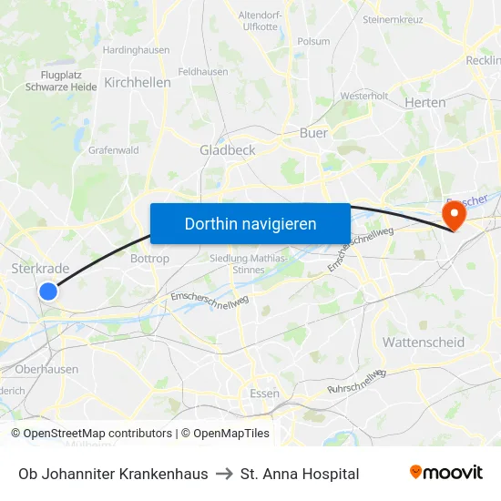 Ob Johanniter Krankenhaus to St. Anna Hospital map