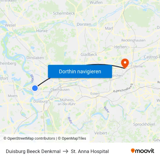 Duisburg Beeck Denkmal to St. Anna Hospital map