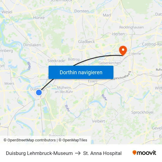 Duisburg Lehmbruck-Museum to St. Anna Hospital map