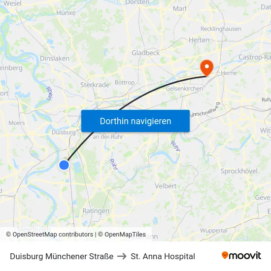 Duisburg Münchener Straße to St. Anna Hospital map